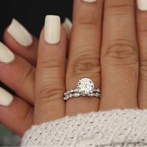 Engagement Ring Marquise and Round Alternating and Wedding Band Set White Gold